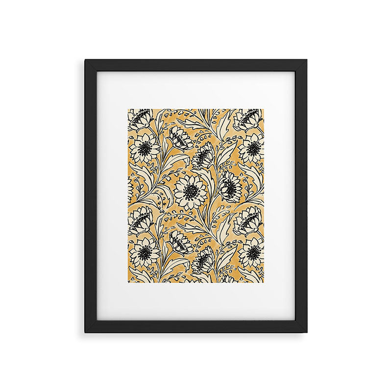 Sunflowers - black and ochre on cream Framed Art Print Gallery Image 6