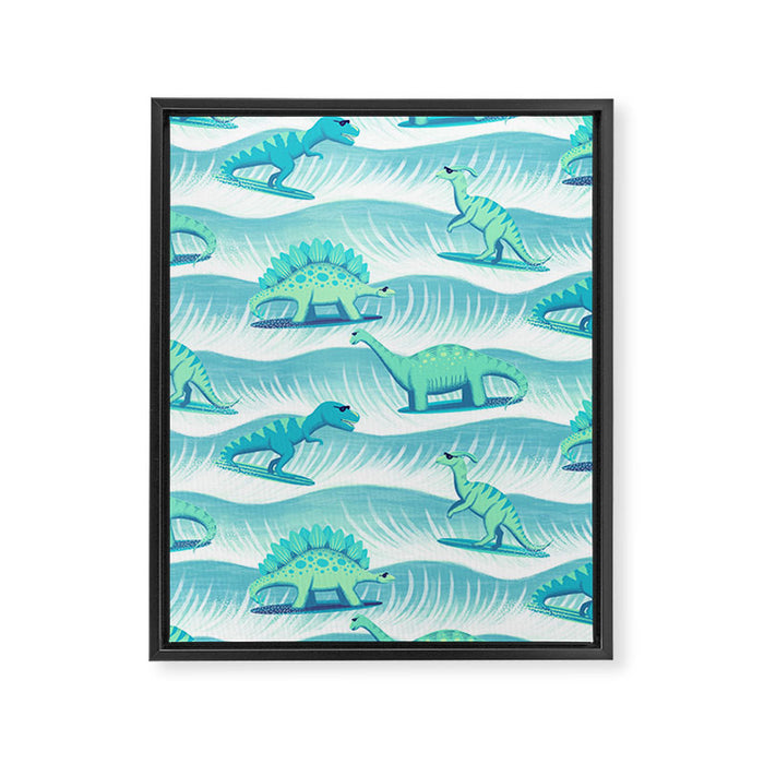 Surfosaurus - Aqua  Framed Canvas Print Gallery Image 1
