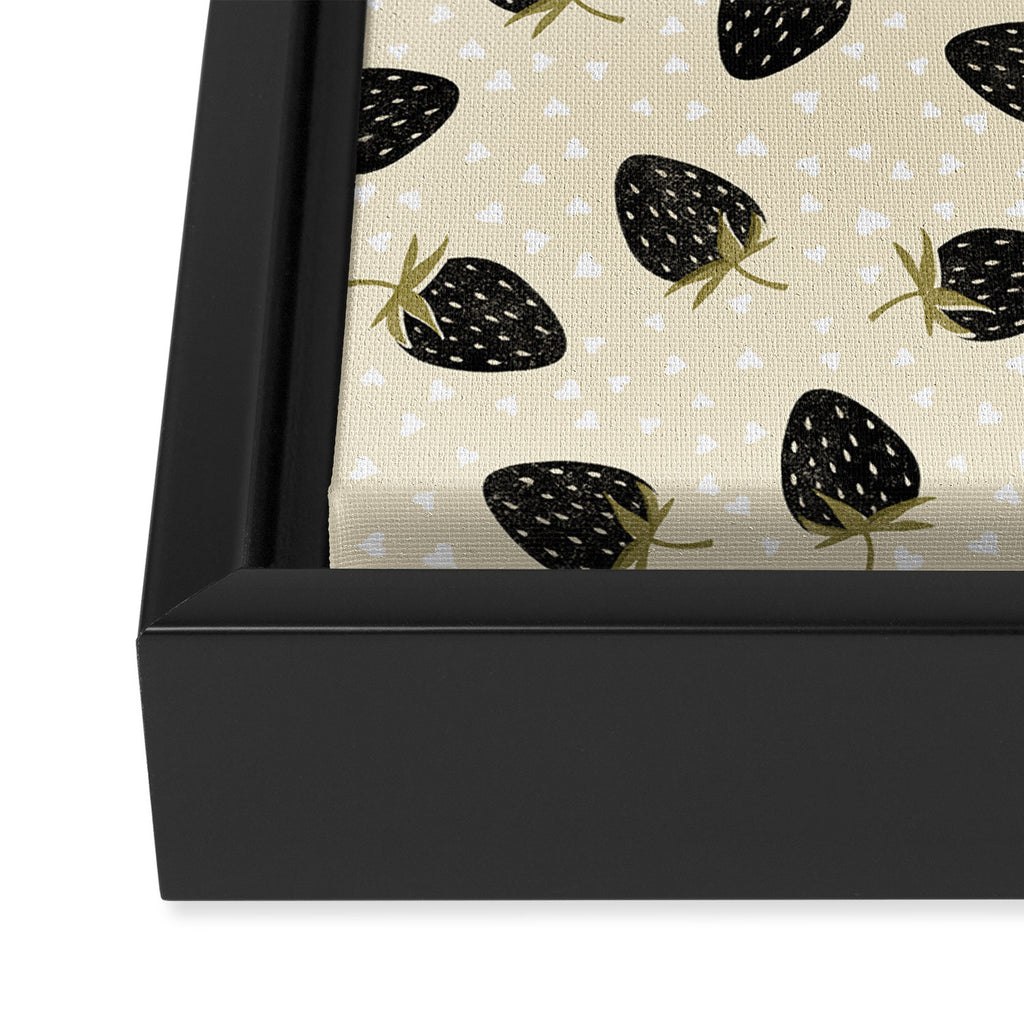 Sweet Strawberries - black, moss, cream, and white Framed Canvas Print Gallery Image 3