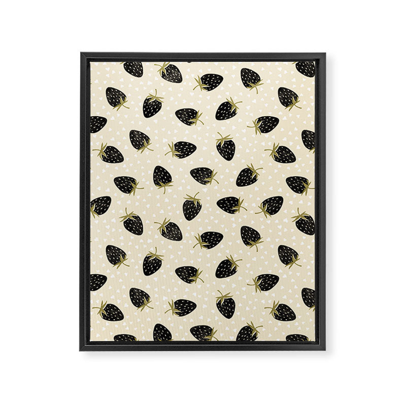 Sweet Strawberries - black, moss, cream, and white Framed Canvas Print Gallery Image 8