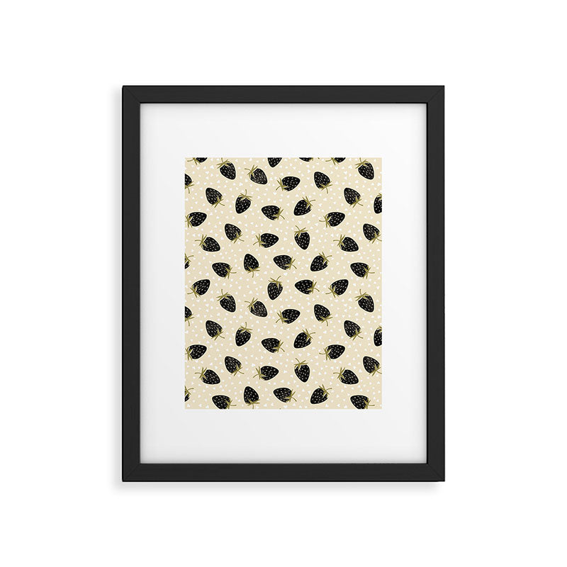 Sweet Strawberries - black, moss, cream, and white Framed Art Print Gallery Image 6