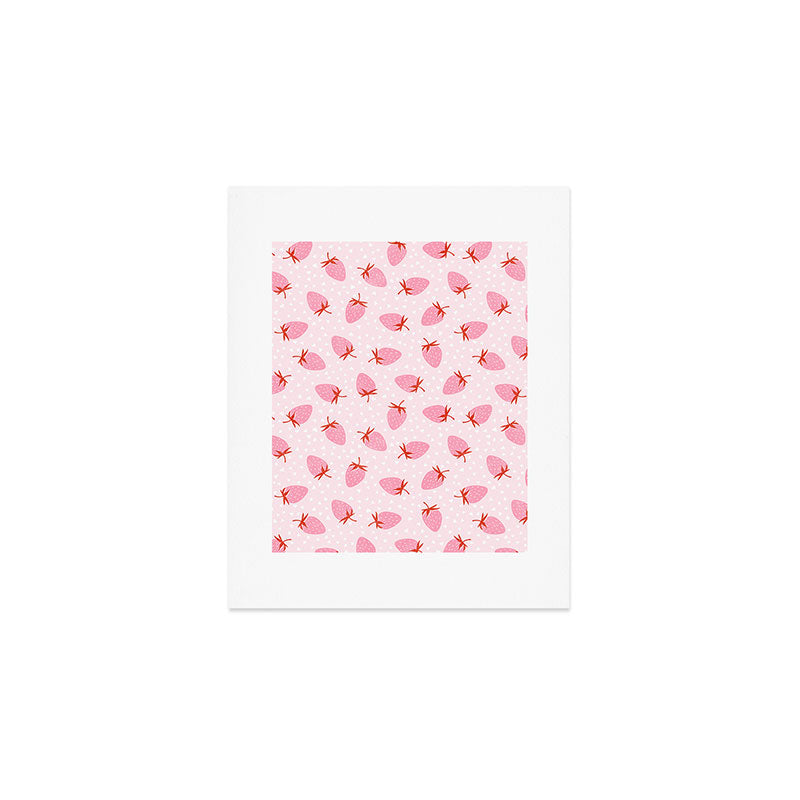 Sweet Strawberries - pink and red with hearts Art Print Gallery Image 1