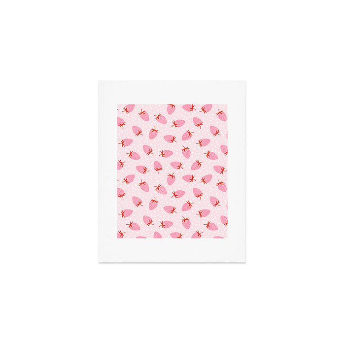 Sweet Strawberries - pink and red with hearts Art Print Gallery Image 1