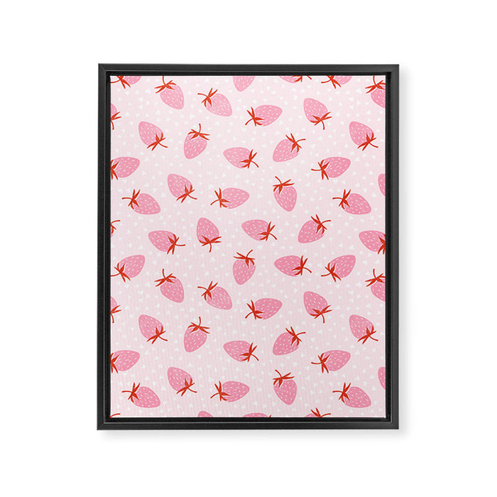 Sweet Strawberries - pink and red with hearts Framed Canvas Print Gallery Image 1