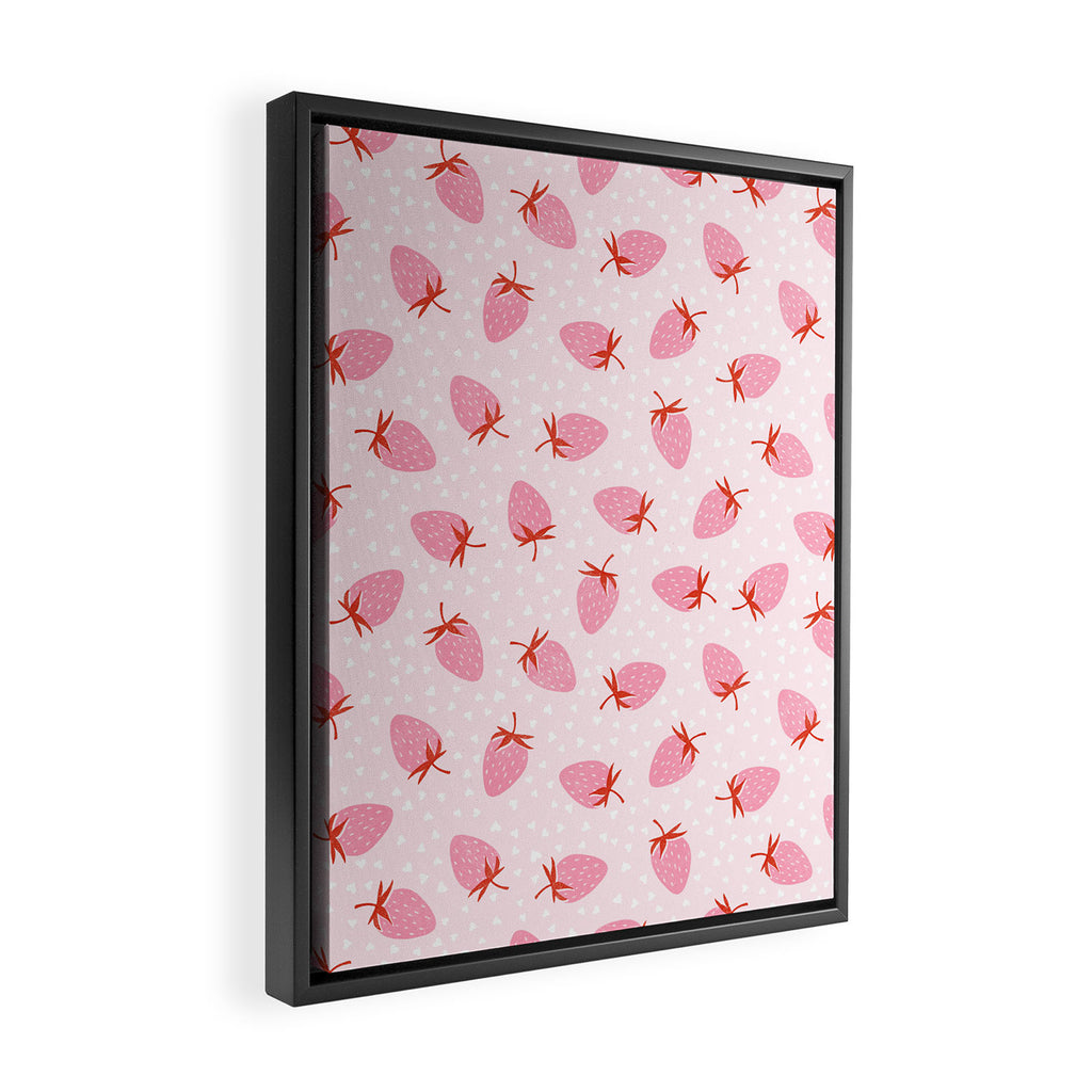 Sweet Strawberries - pink and red with hearts Framed Canvas Print Gallery Image 2