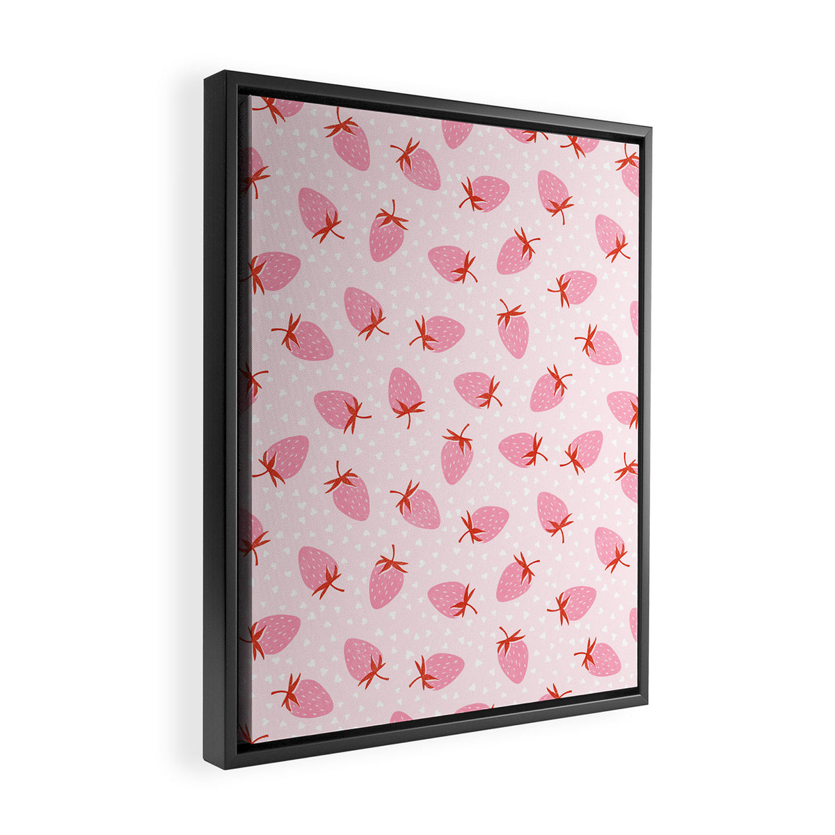 Sweet Strawberries - pink and red with hearts Framed Canvas Print Gallery Image 2