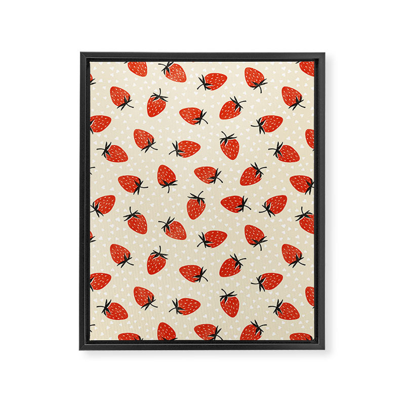Sweet Strawberries - Red, Black, Cream, and White Framed Canvas Print Gallery Image 8
