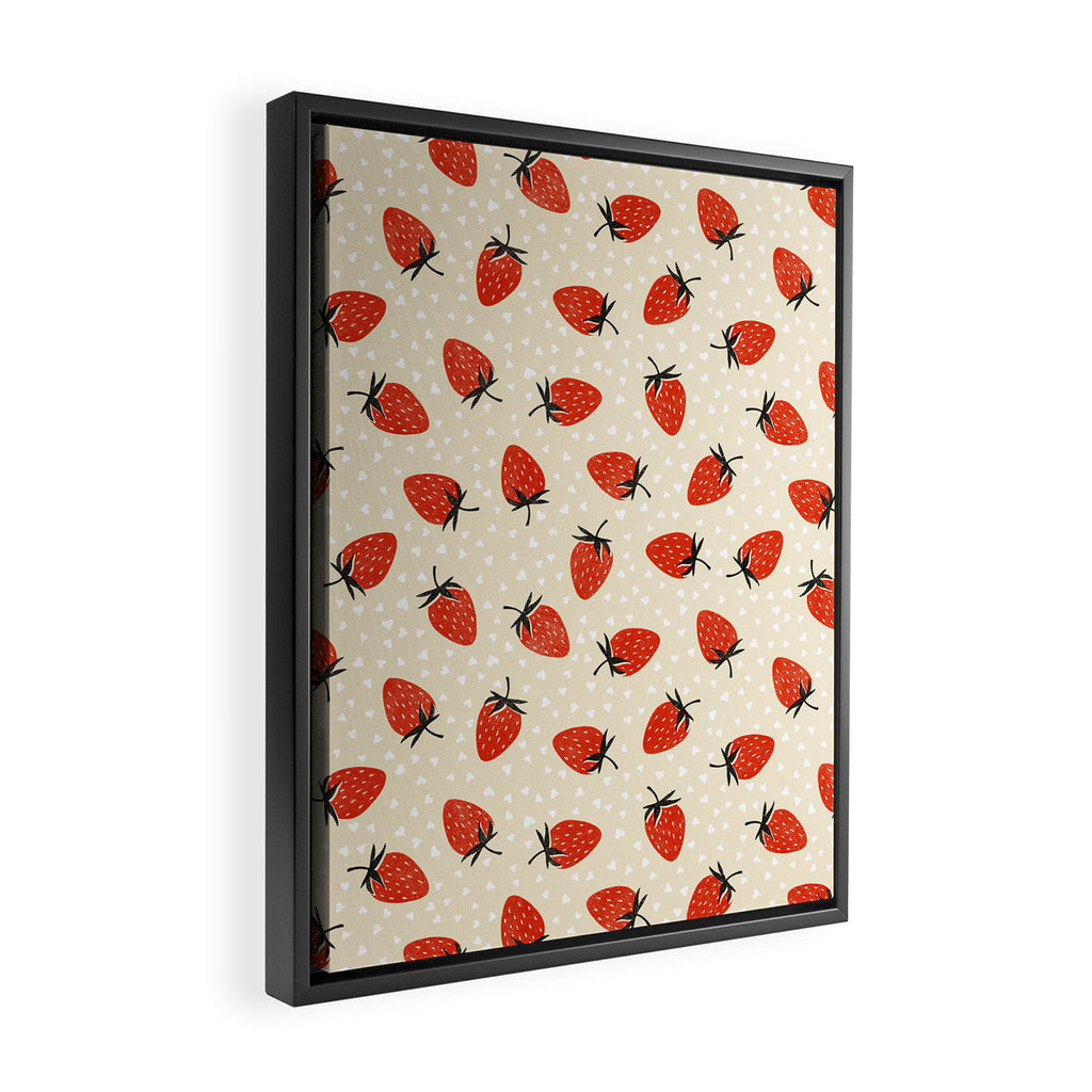 Sweet Strawberries - Red, Black, Cream, and White Framed Canvas Print Gallery Image 2