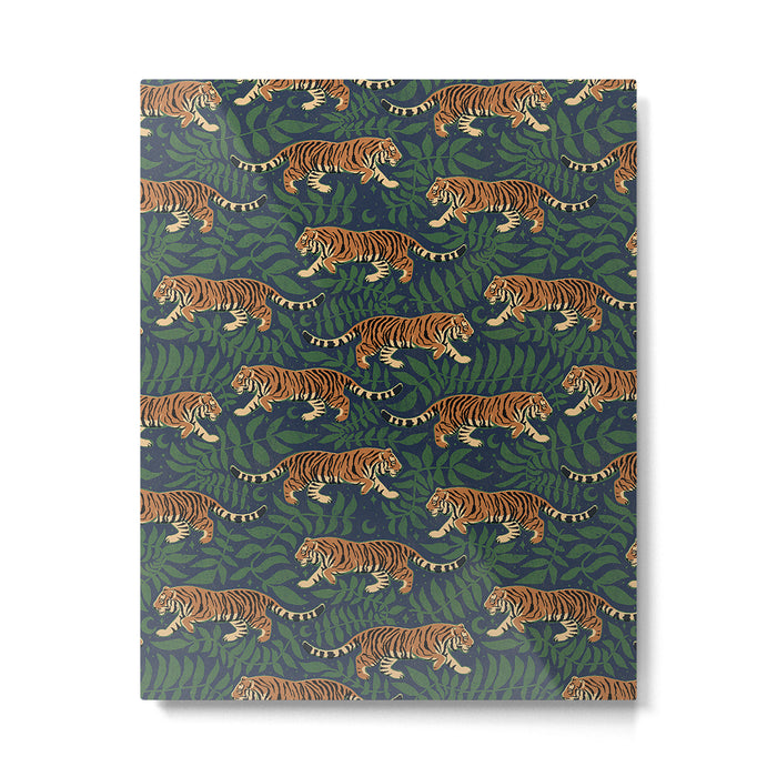 Tigers and Leafy Vines Dark Green and Blue Metal Print Gallery Image 1