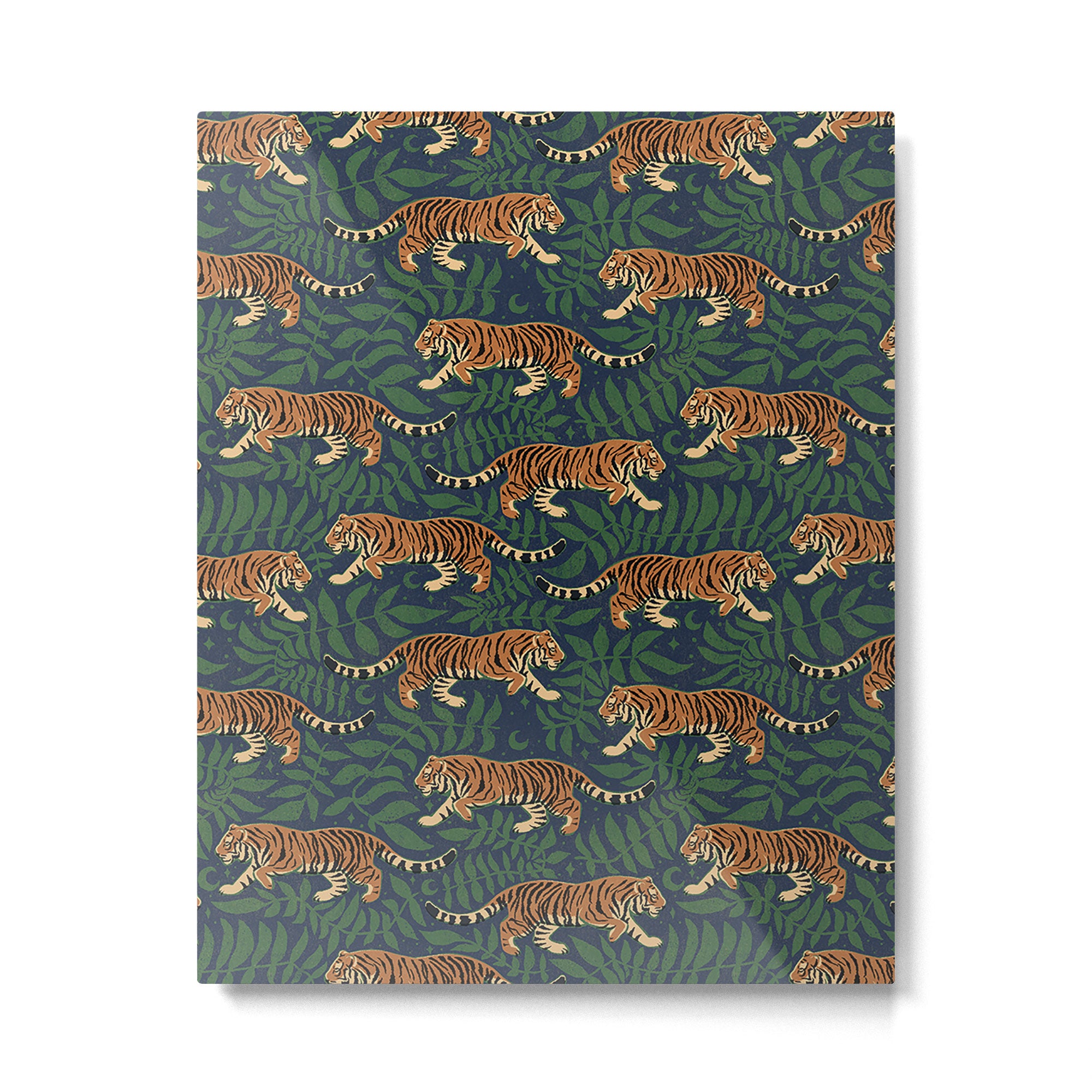 Tigers and Leafy Vines Dark Green and Blue Metal Print Gallery Image 6