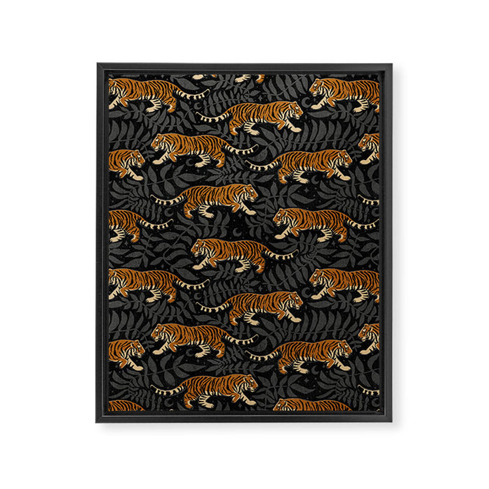 Tigers - black and charcoal  Framed Canvas Print Gallery Image 1