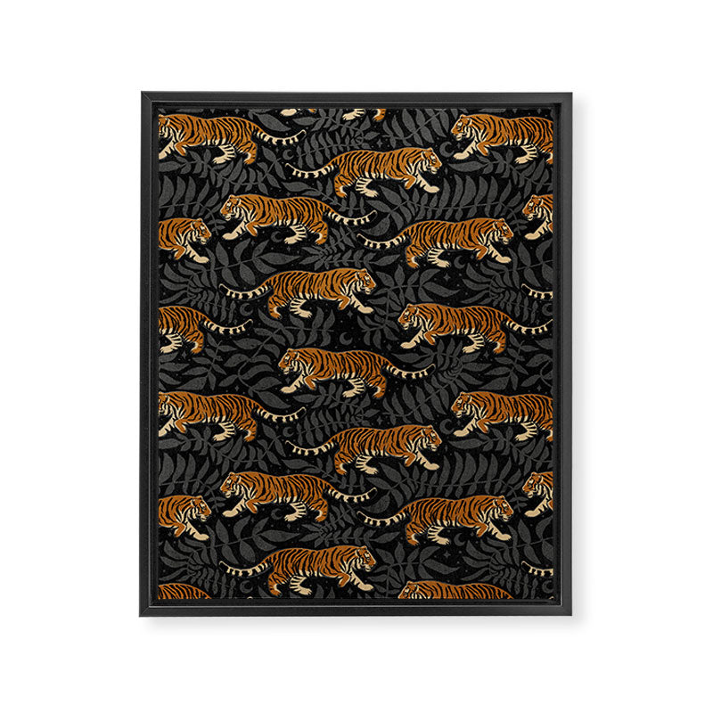 Tigers - black and charcoal  Framed Canvas Print Gallery Image 8