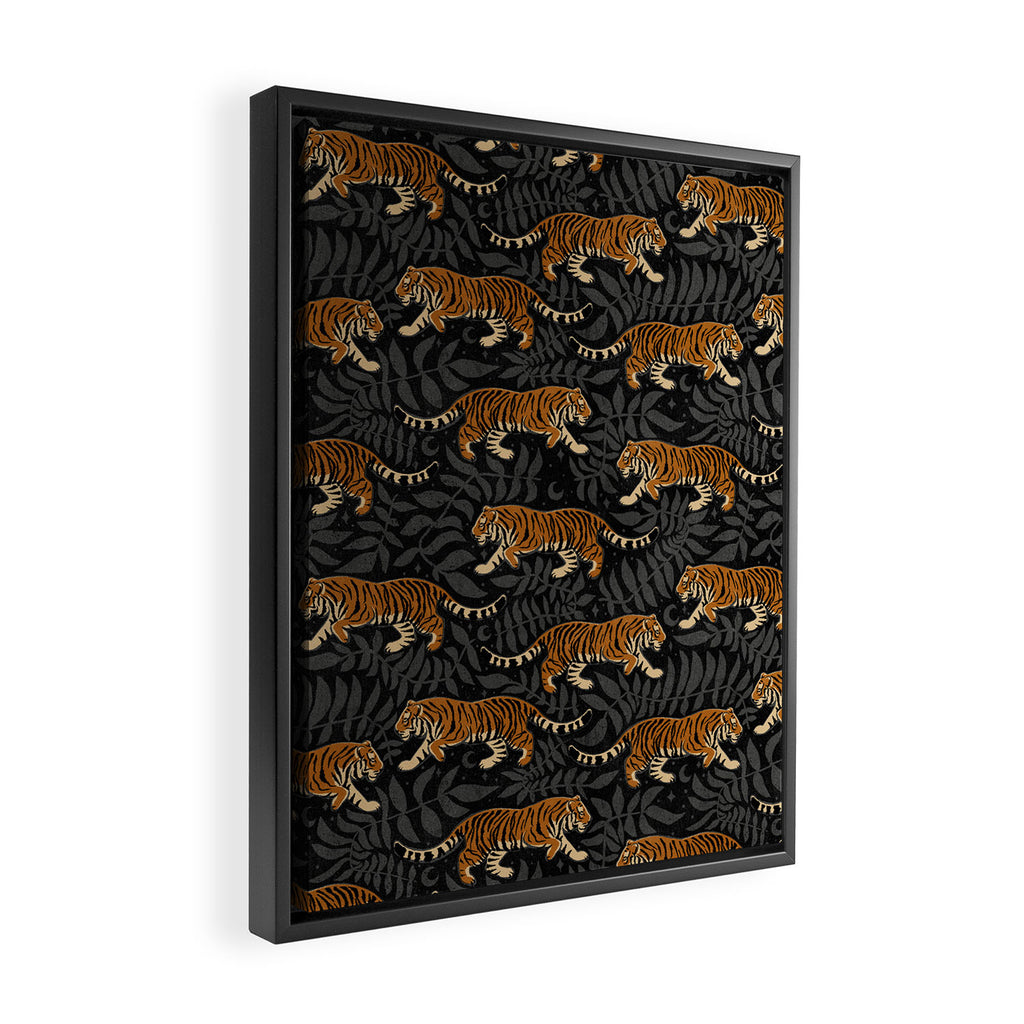 Tigers - black and charcoal  Framed Canvas Print Gallery Image 2