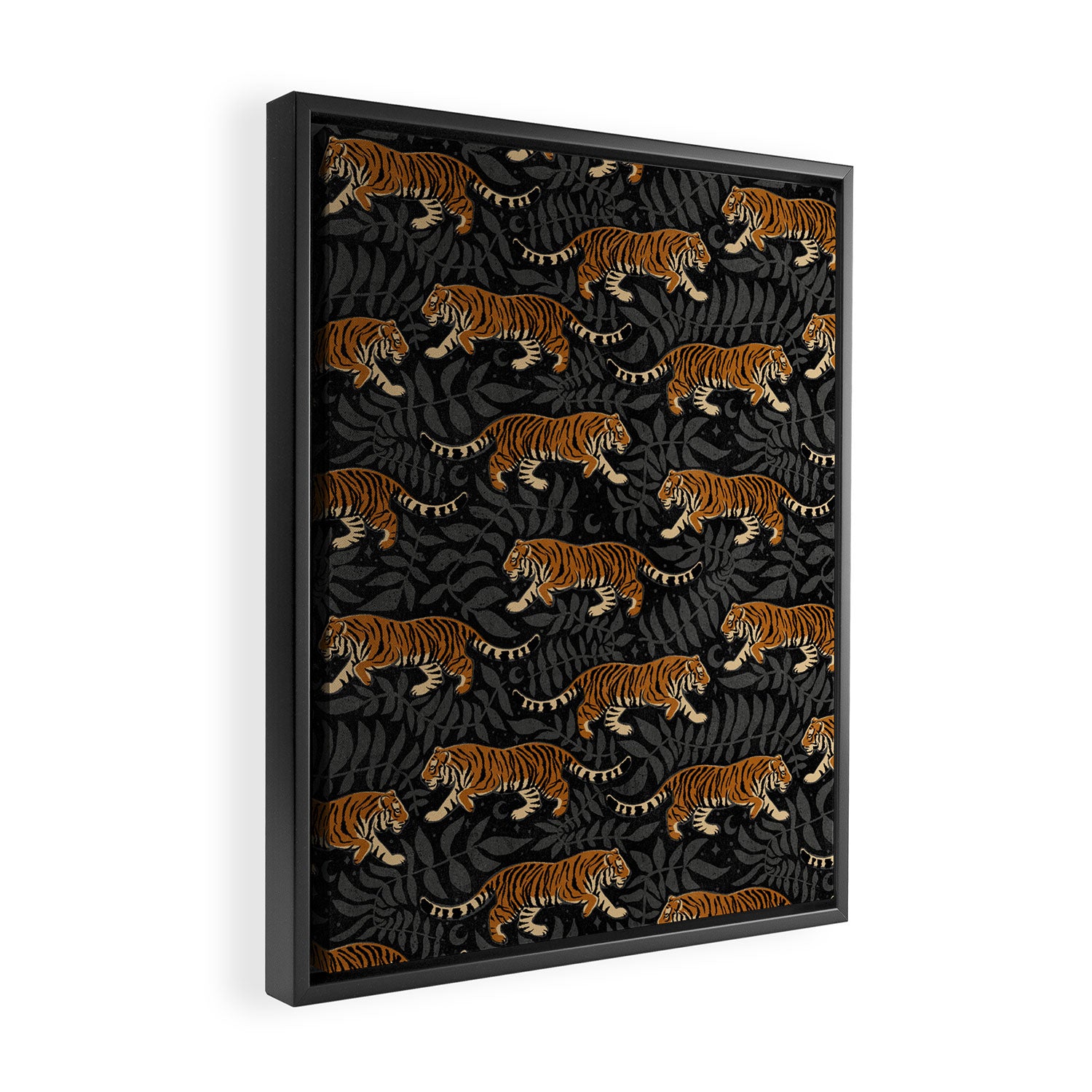 Tigers - black and charcoal  Framed Canvas Print Gallery Image 2