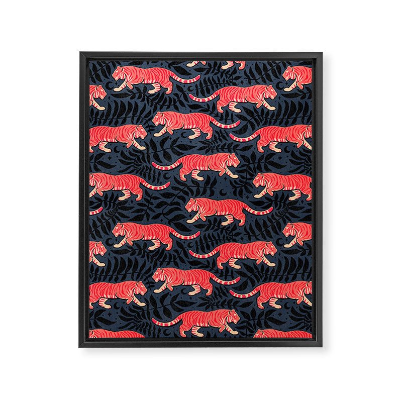 Tigers - coral and midnight  Framed Canvas Print Gallery Image 8