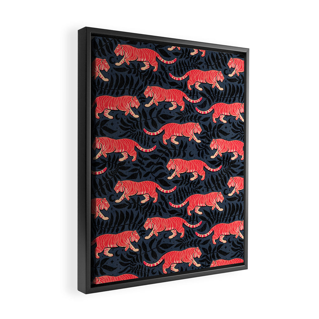 Tigers - coral and midnight  Framed Canvas Print Gallery Image 2