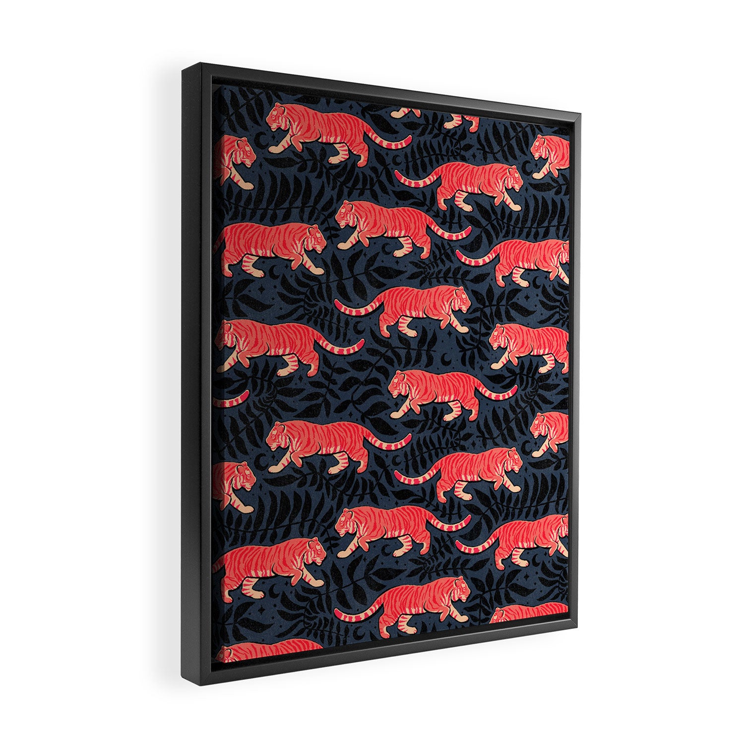 Tigers - coral and midnight  Framed Canvas Print Gallery Image 2