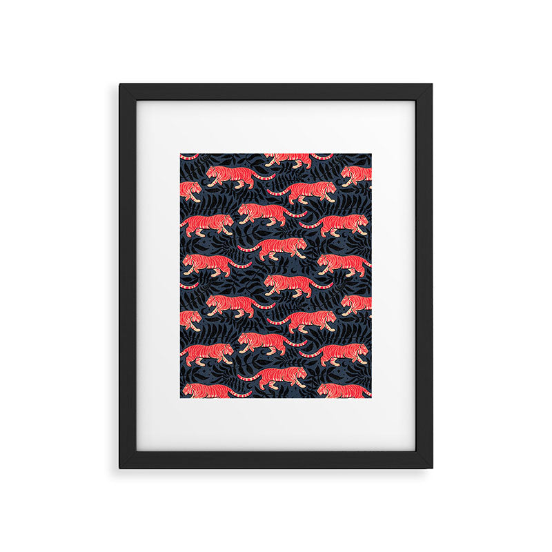 Tigers - coral and midnight  Framed Art Print Gallery Image 6