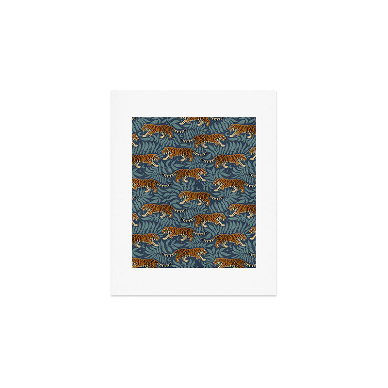 Tigers - dusky blue Art Print Gallery Image 1
