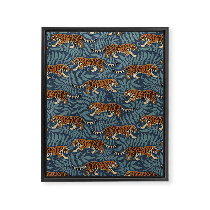 Tigers - dusky blue Framed Canvas Print Gallery Image 8