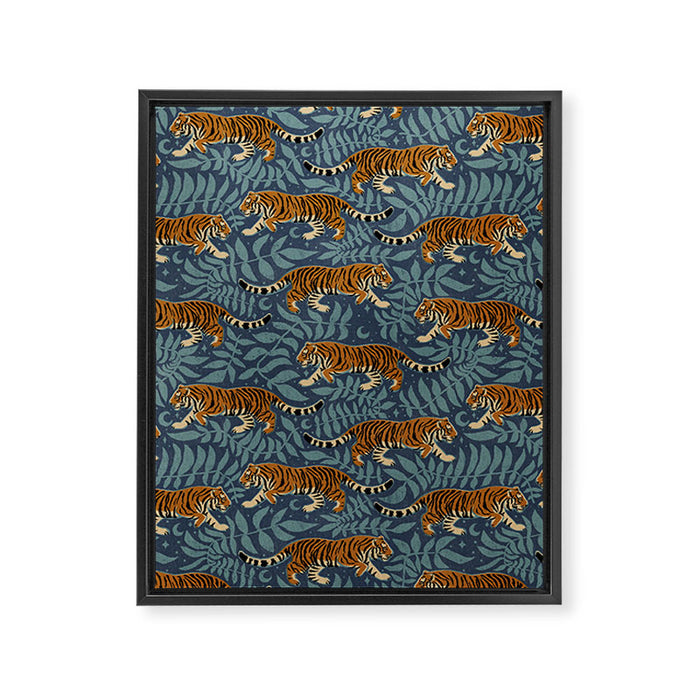 Tigers - dusky blue Framed Canvas Print Gallery Image 1