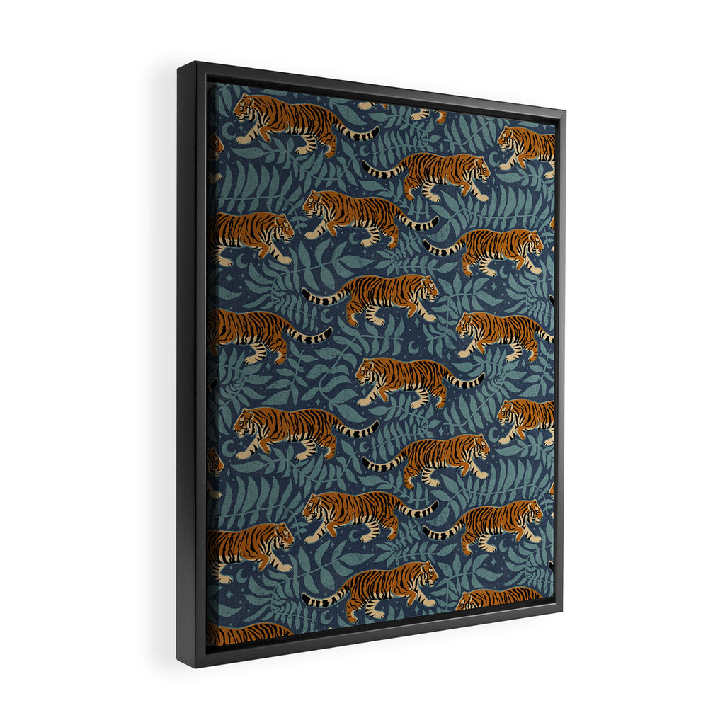 Tigers - dusky blue Framed Canvas Print Gallery Image 2