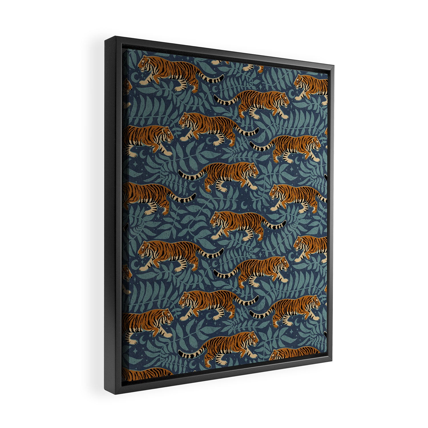 Tigers - dusky blue Framed Canvas Print Gallery Image 2