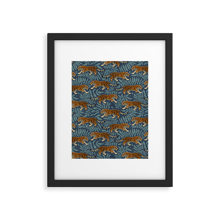 Tigers - dusky blue Framed Art Print Gallery Image 1