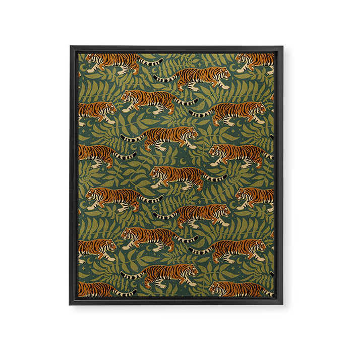 Tigers - forest and fern Framed Canvas Print Gallery Image 1