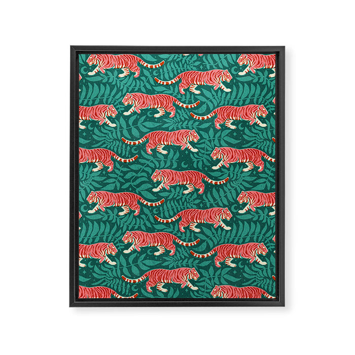 Tigers - pink, red, and jungle green Framed Canvas Print Gallery Image 1