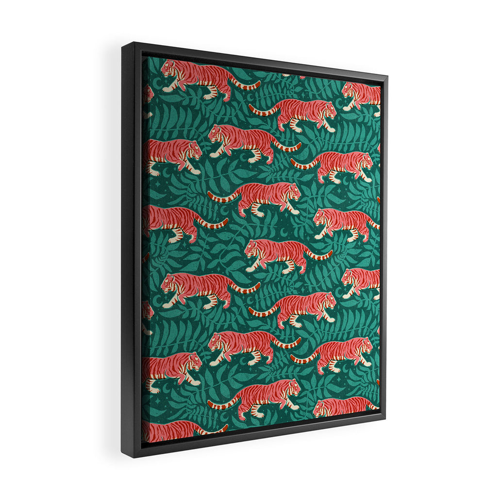 Tigers - pink, red, and jungle green Framed Canvas Print Gallery Image 2