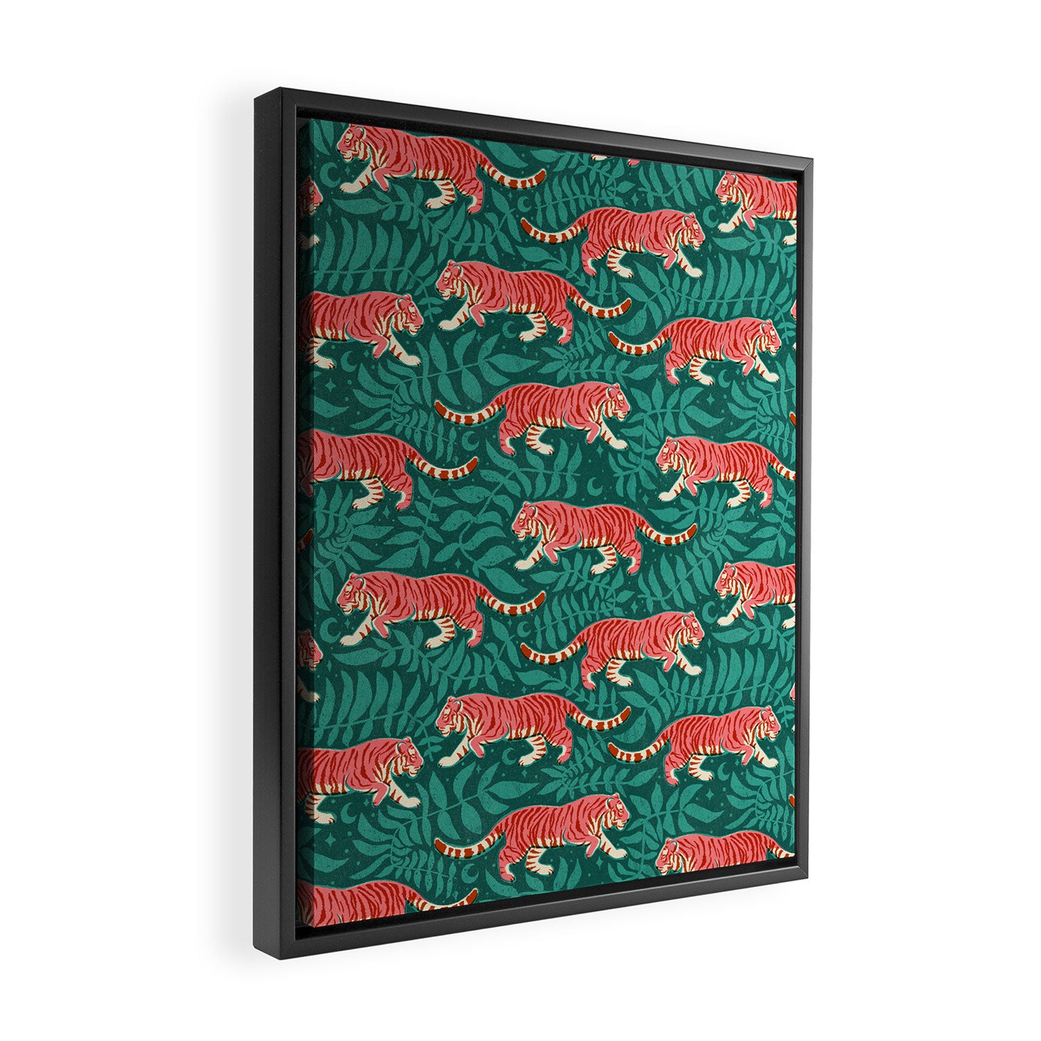 Tigers - pink, red, and jungle green Framed Canvas Print Gallery Image 2