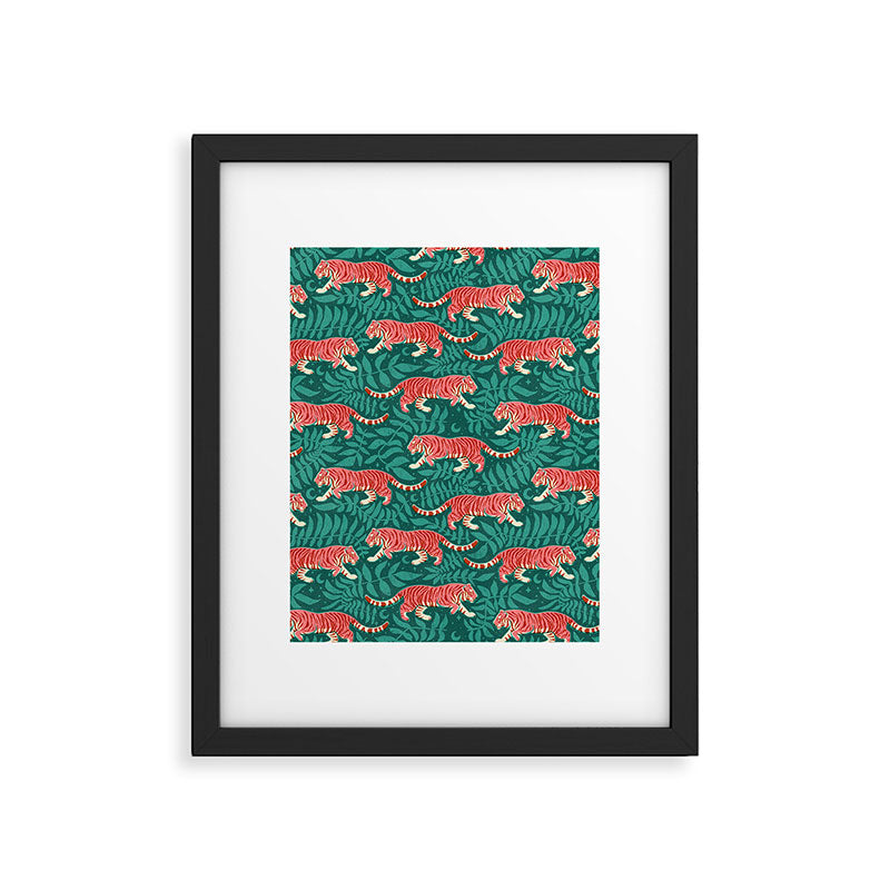 Tigers - pink, red, and jungle green Framed Art Print Gallery Image 6
