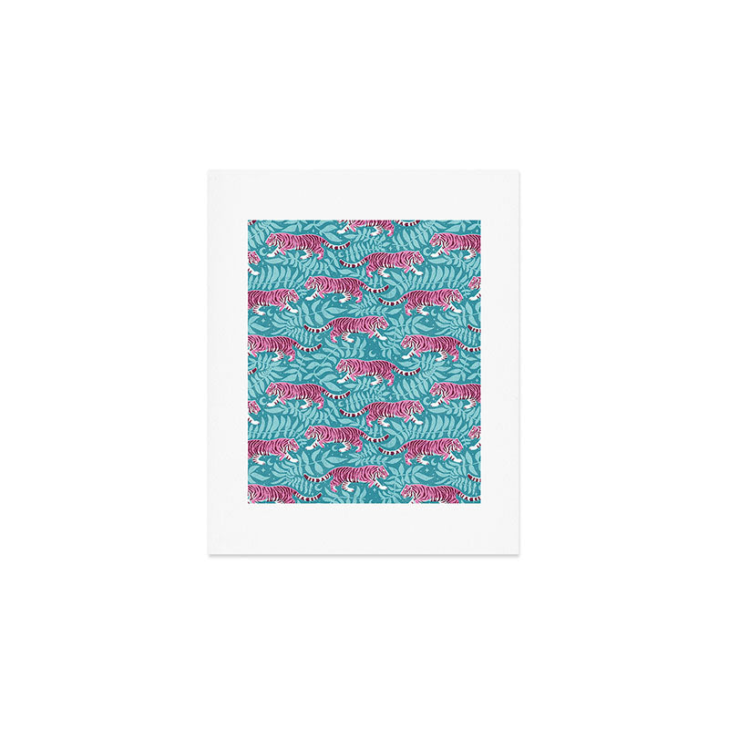Tigers - Purple and aqua blue  Art Print Gallery Image 1