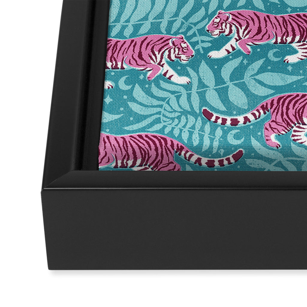Tigers - Purple and aqua blue  Framed Canvas Print Gallery Image 3