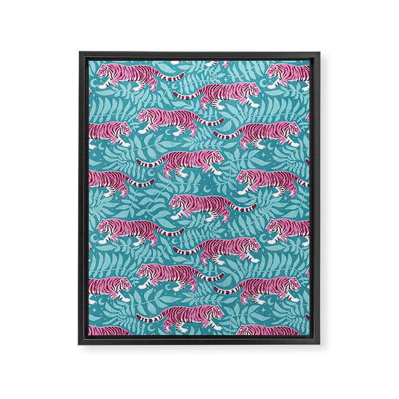 Tigers - Purple and aqua blue  Framed Canvas Print Gallery Image 8