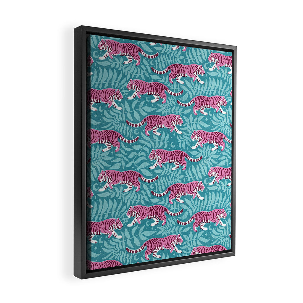 Tigers - Purple and aqua blue  Framed Canvas Print Gallery Image 2