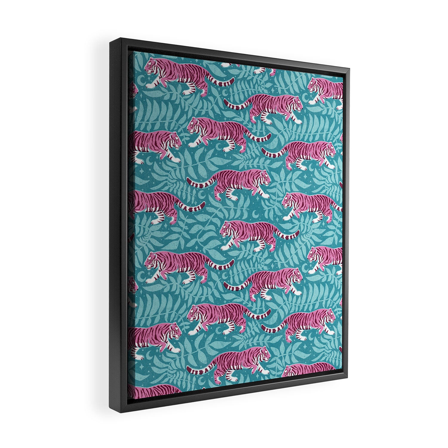 Tigers - Purple and aqua blue  Framed Canvas Print Gallery Image 2