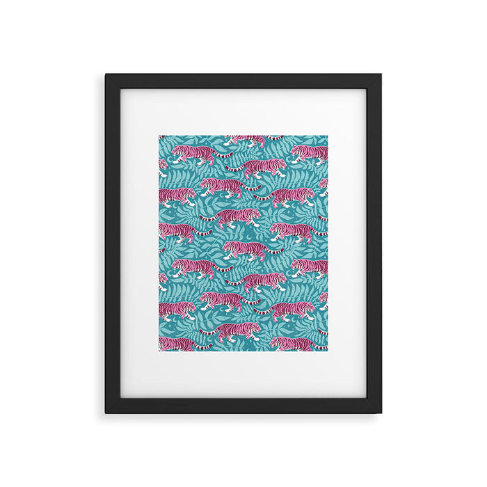 Tigers - Purple and aqua blue  Framed Art Print Gallery Image 1