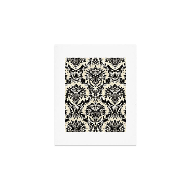 Triceratops Damask - black and cream Art Print Gallery Image 1