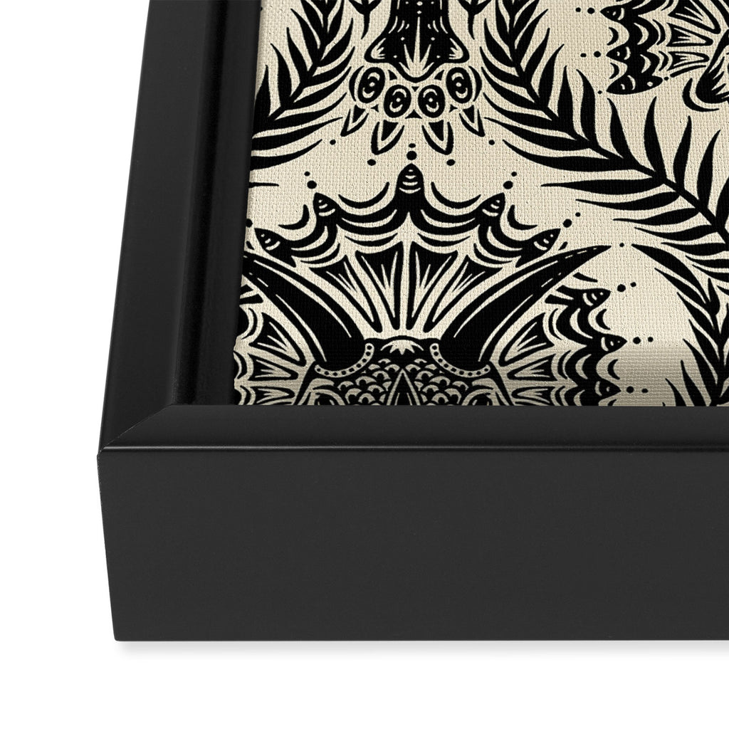 Triceratops Damask - black and cream Framed Canvas Print Gallery Image 3