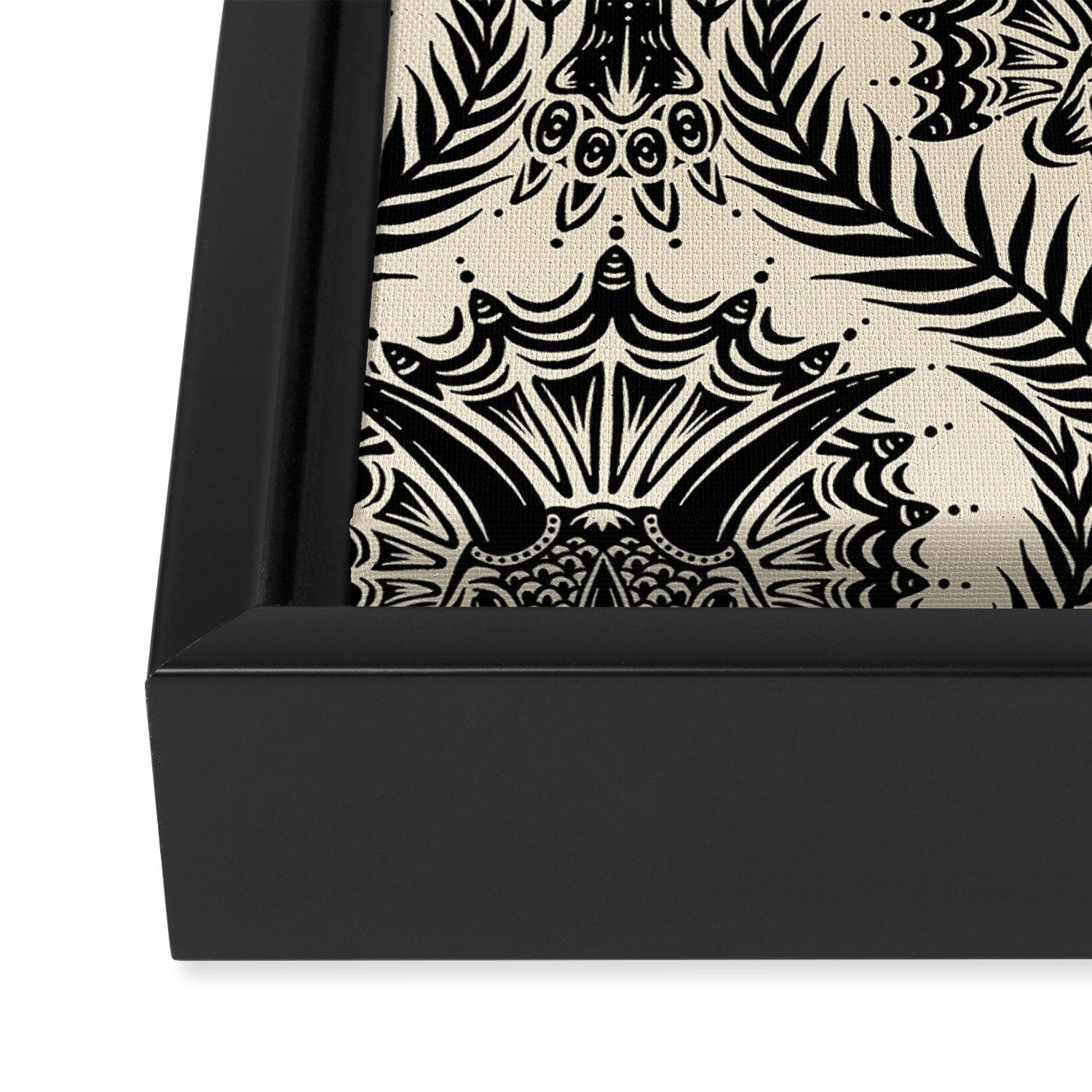 Triceratops Damask - black and cream Framed Canvas Print Gallery Image 3