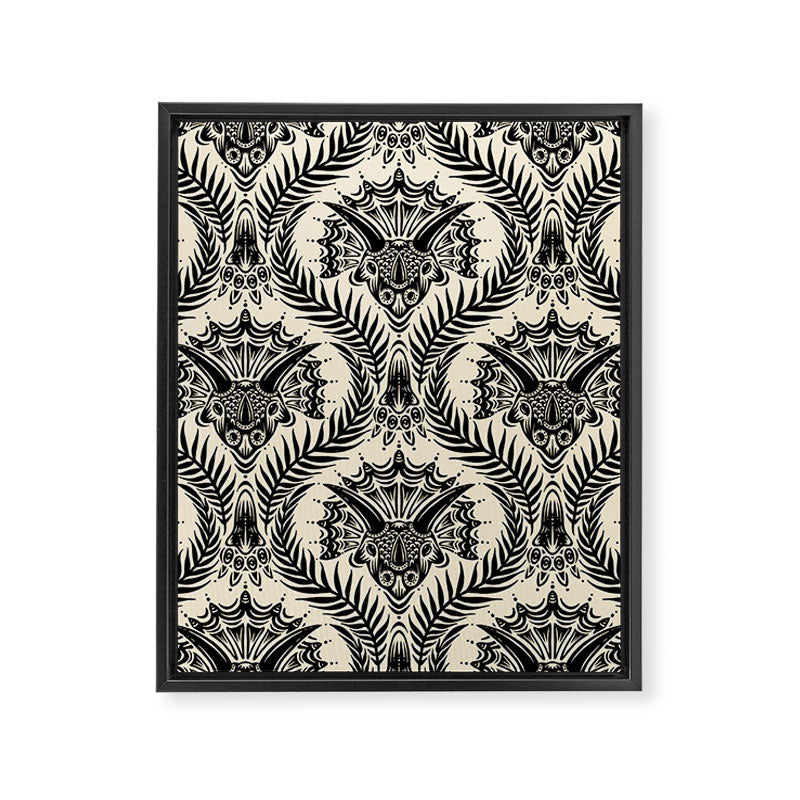 Triceratops Damask - black and cream Framed Canvas Print Gallery Image 8