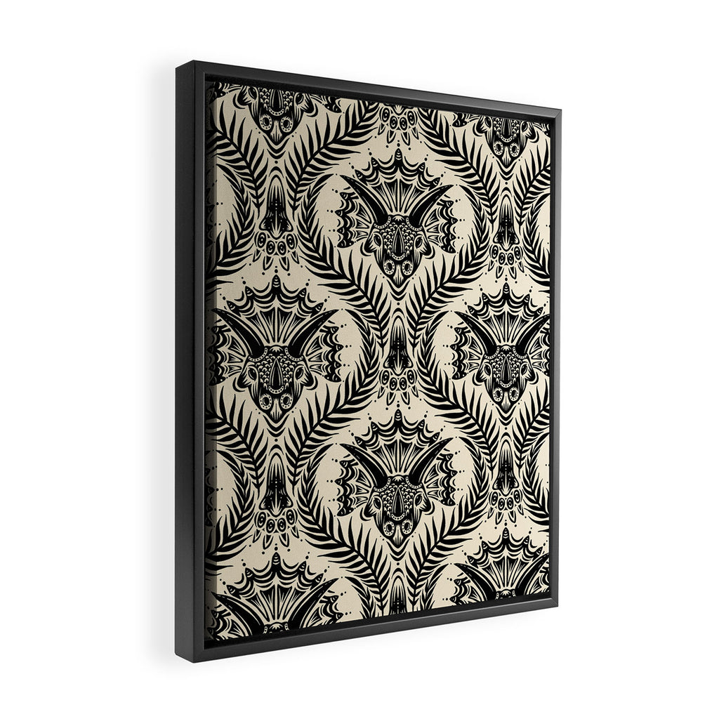 Triceratops Damask - black and cream Framed Canvas Print Gallery Image 2