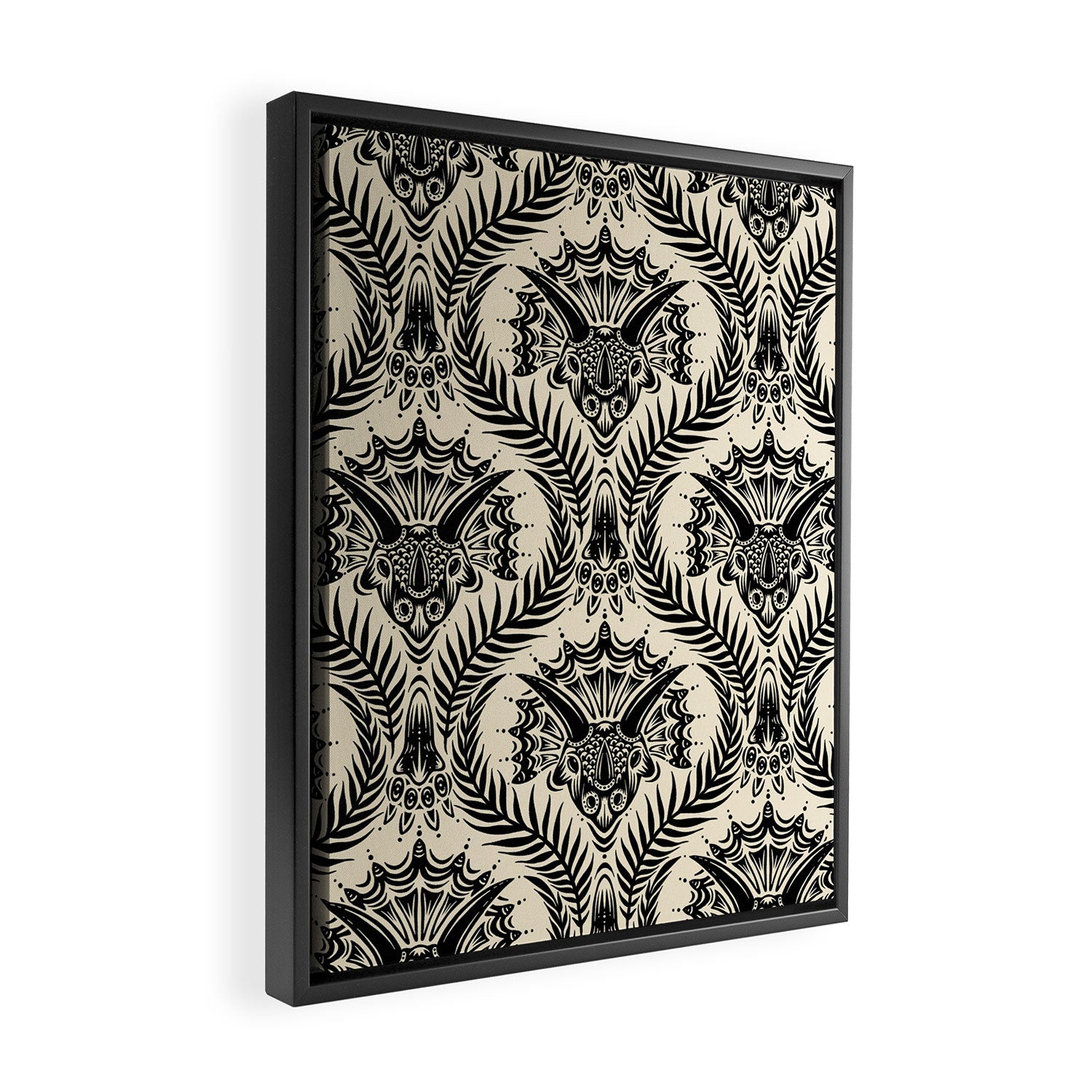 Triceratops Damask - black and cream Framed Canvas Print Gallery Image 2