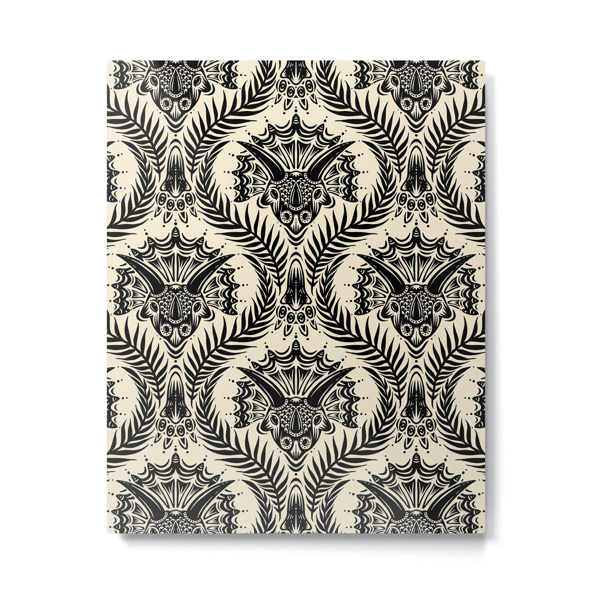 Triceratops Damask - black and cream Metal Print Gallery Image 6
