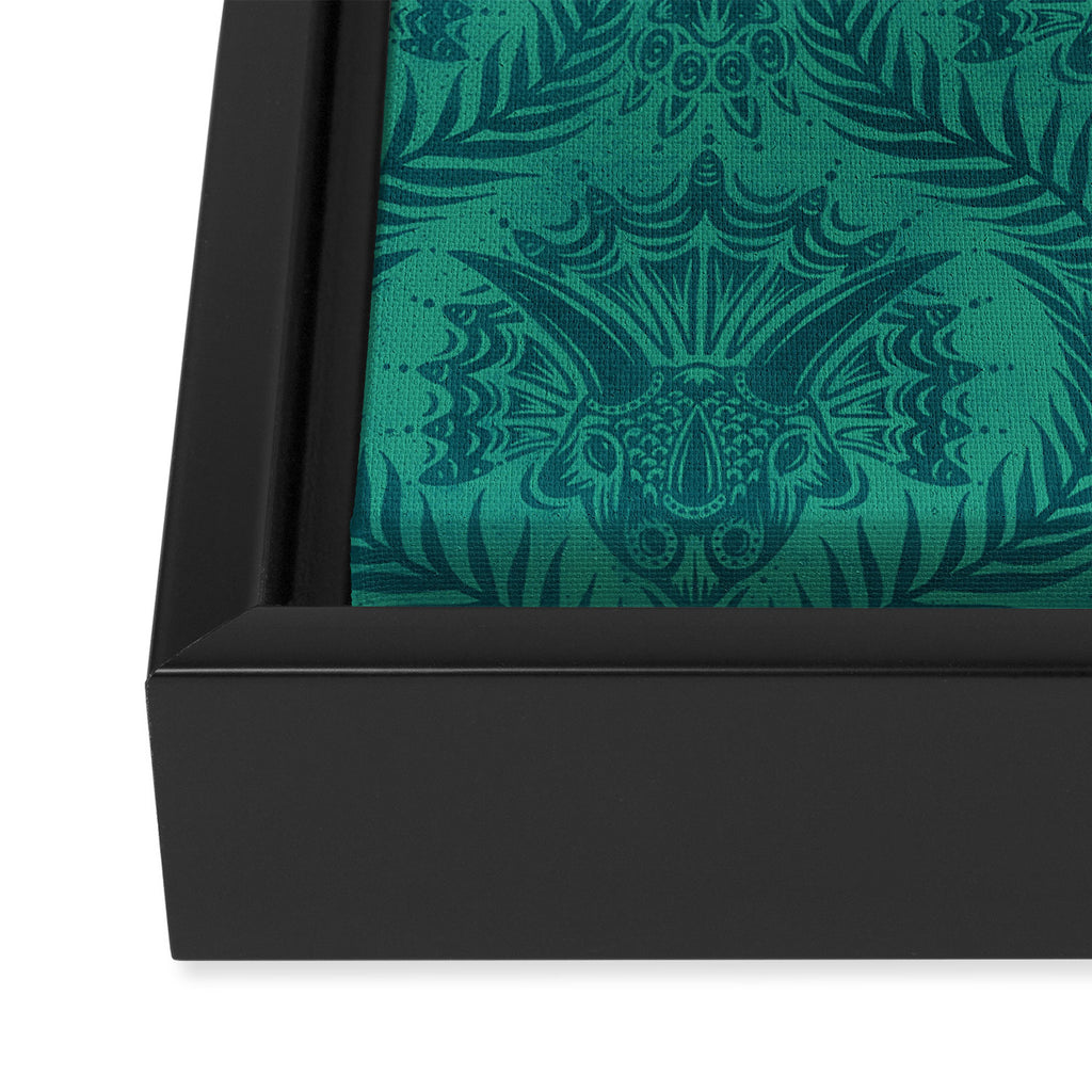 Triceratops Damask - Teal Framed Canvas Print Gallery Image 3