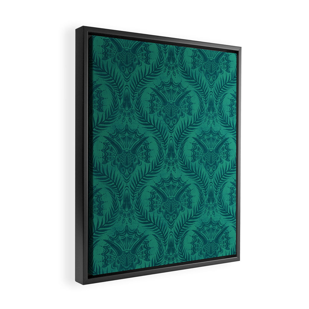 Triceratops Damask - Teal Framed Canvas Print Gallery Image 2