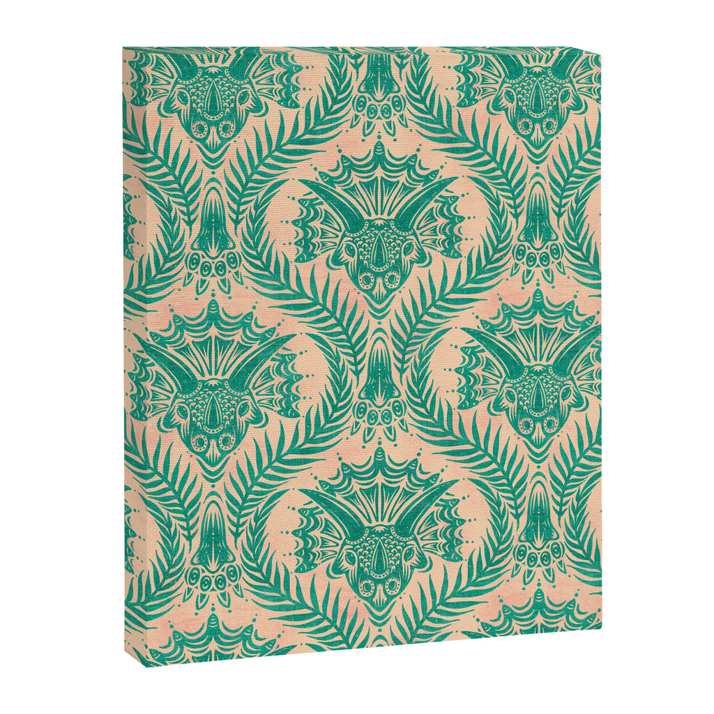 Triceratops Damask - Verdigris on peach Canvas Print Gallery Image 8