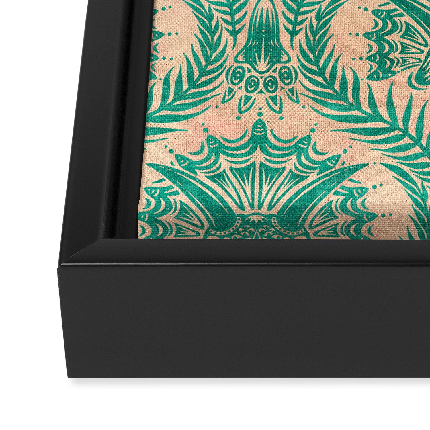 Triceratops Damask - Verdigris on peach Framed Canvas Print Gallery Image 3